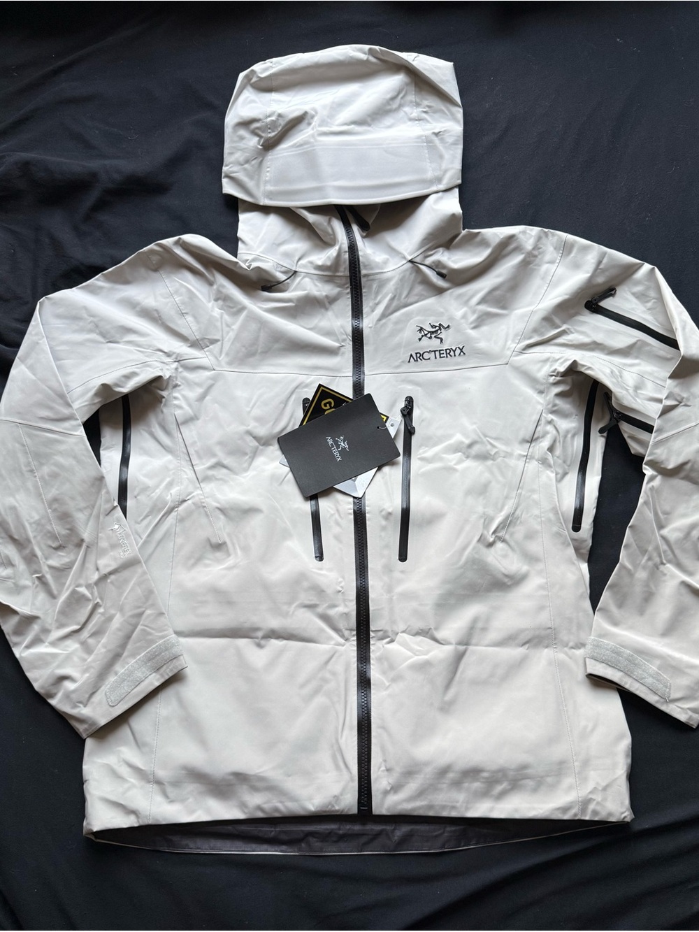 Arc'teryx Men's Light Gray/White GORE-TEX Hooded Rain Jacket